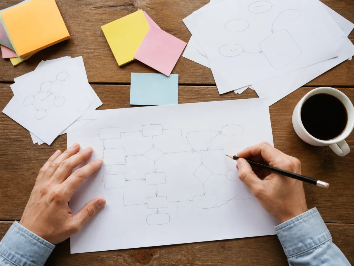 A workflow being mapped and studied before any change