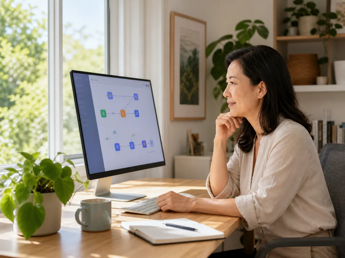 A person reviewing an automated workflow on a screen